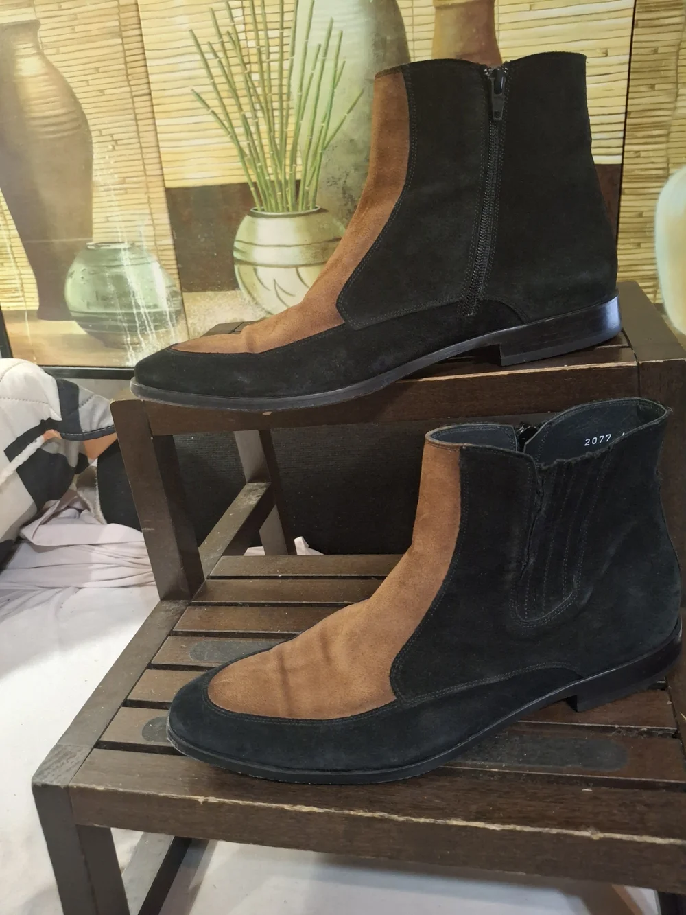 Men's Two-Tone Black and Brown Suede Chelsea Boots